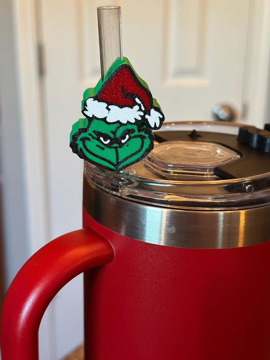 Grinch Straw Charm Tumbler Topper – Holiday Drink Accessory, Festive Straw Slide for Christmas Parties & Gifts