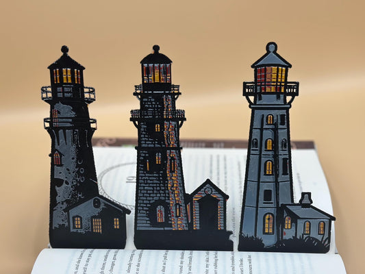 Lighthouse Cutout Bookmarks Set of 3, 3D Printed Unique Nautical Decor, Literary Gift Idea for Book Lovers