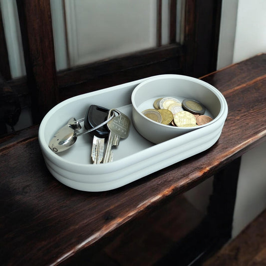 Sleek Mid-Century Tray Set with Convenient Sliding Coin Bowl