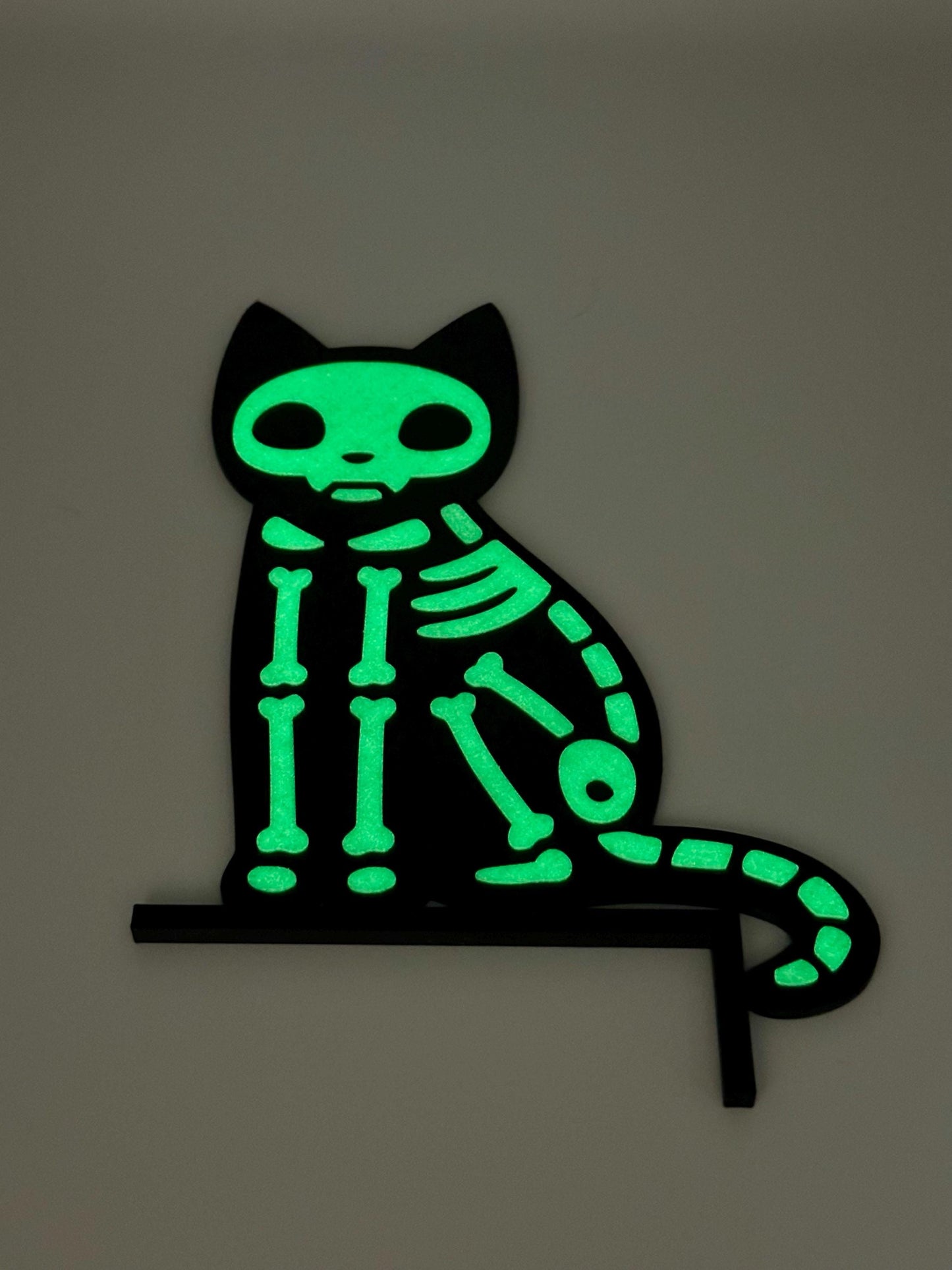Glowing Skeleton Black Cat Halloween Decor: Spooky Gothic Wall Art