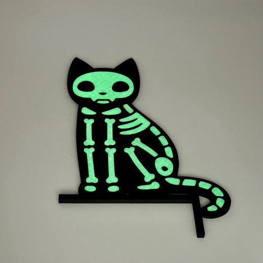 Skeleton Black Cat Glowing Bones Halloween Decor | Spooky Gothic Door Corner Wall Art for Fall and Halloween